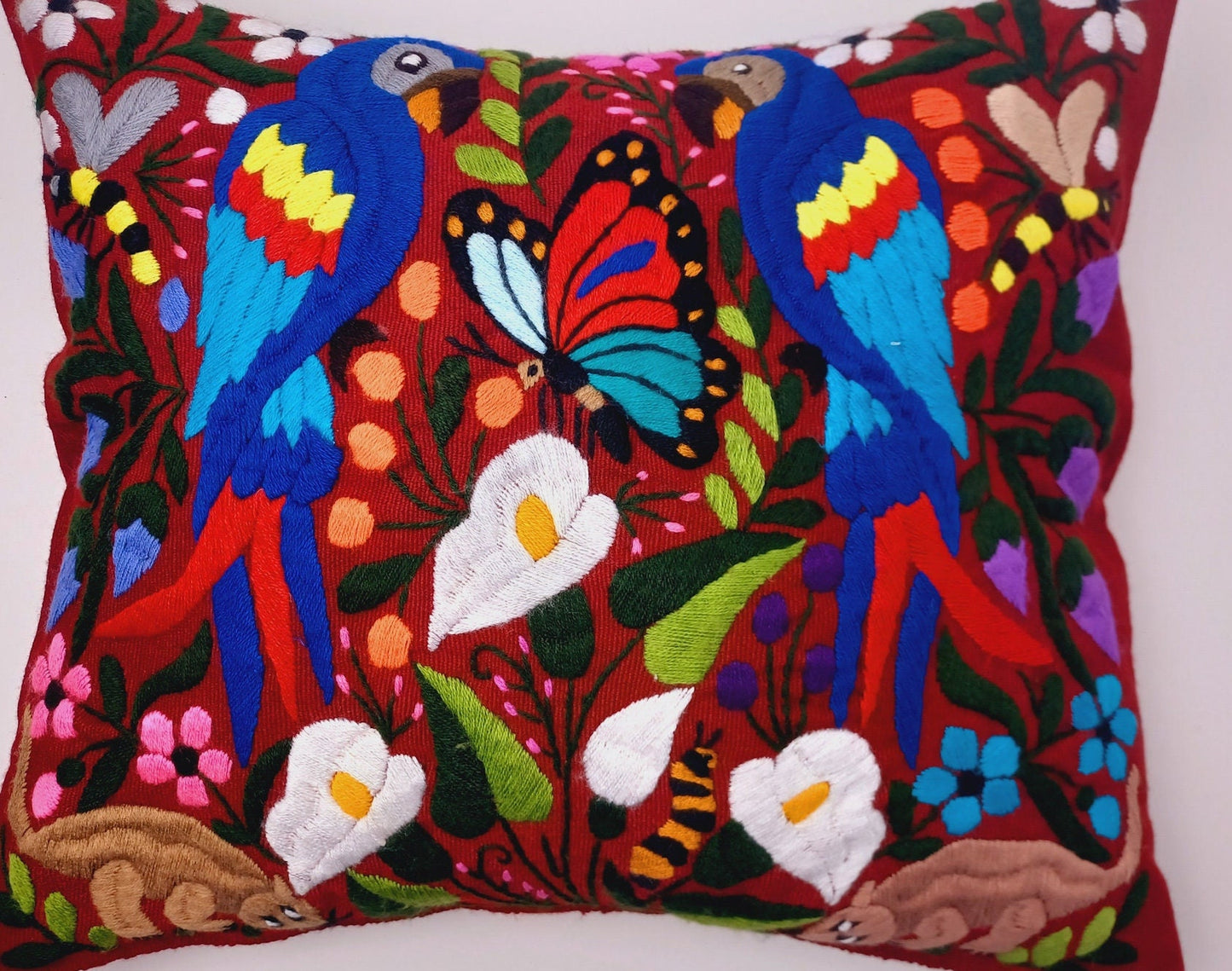 Magnifique housse de coussin à imprimé animalier mexicain – Fabriquée à la main au Chiapas