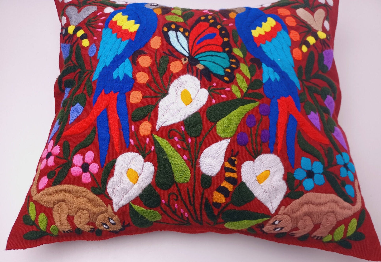 Magnifique housse de coussin à imprimé animalier mexicain – Fabriquée à la main au Chiapas