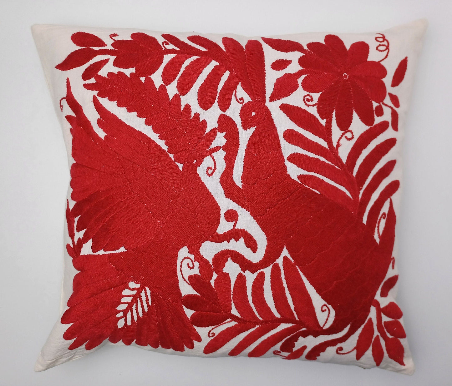 Mexican hand embroidered traditional pillowcase, Otomi pillowcase