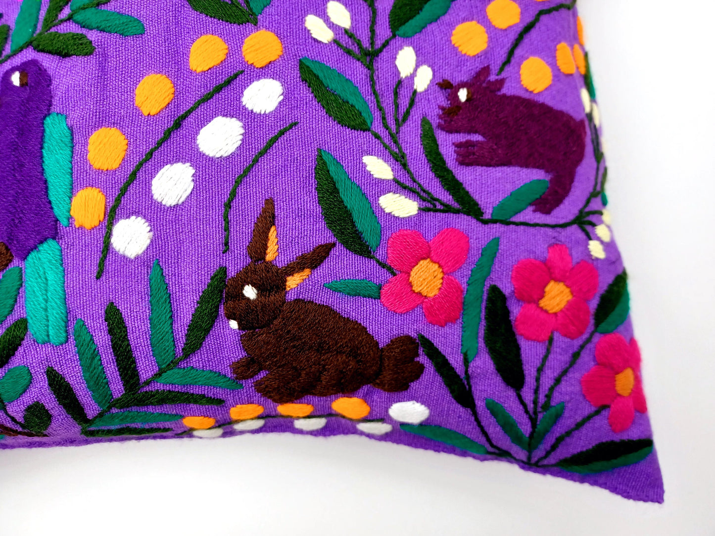 Housse de coussin motif animalier brodée à la main mexicaine, coussin motif oiseau, tropical