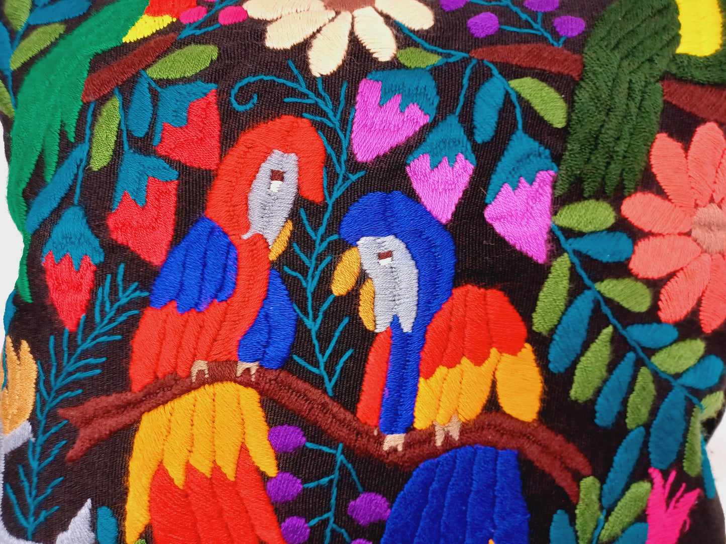 Coussin de canapé décoratif mexicain avec motifs d'animaux tissés et brodés à la main