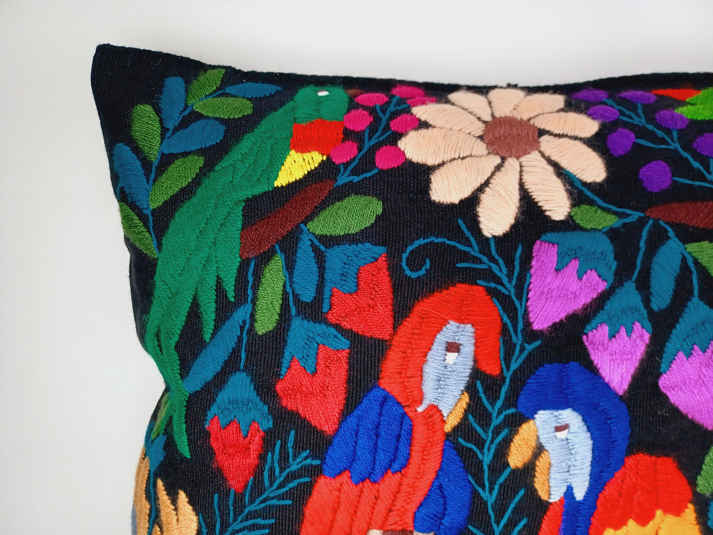 Coussin de canapé décoratif mexicain avec motifs d'animaux tissés et brodés à la main