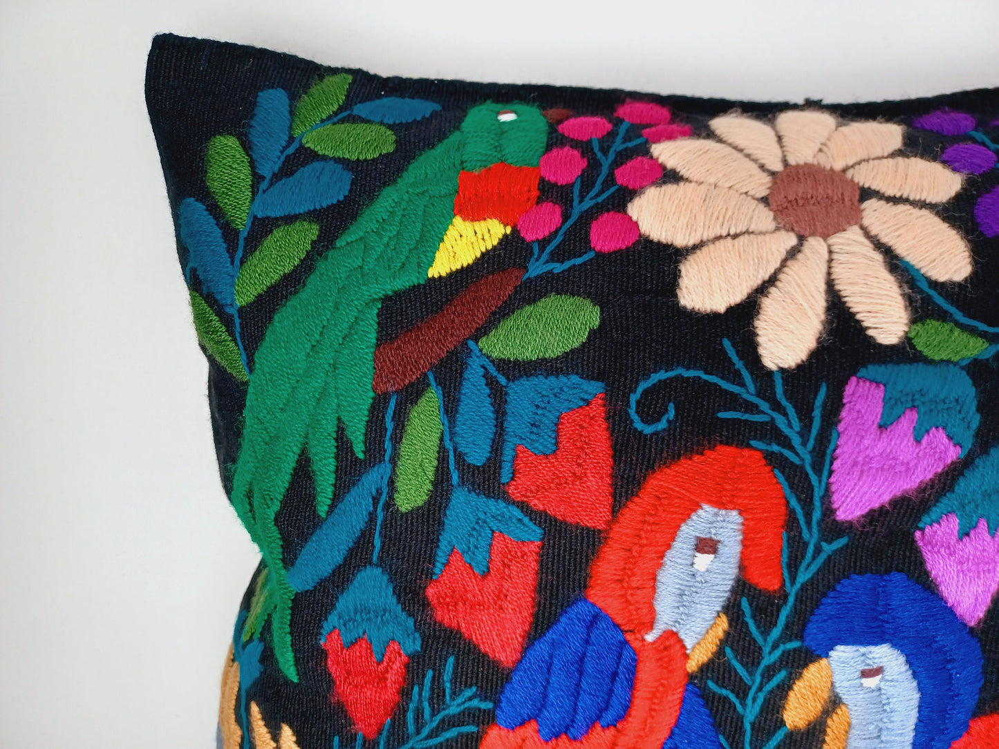 Coussin de canapé décoratif mexicain avec motifs d'animaux tissés et brodés à la main
