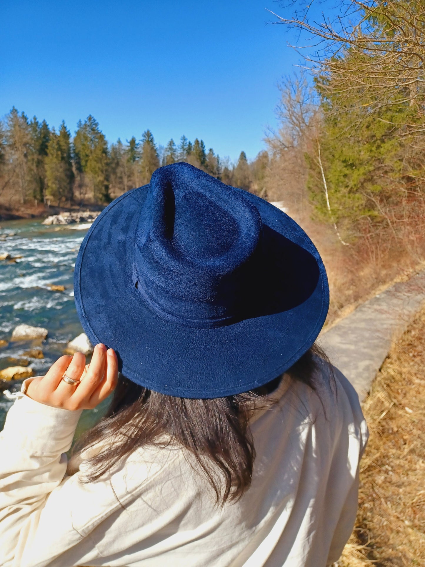 Fedora hat, handmade hat from Mexico, boho hat, dark blue suede hat