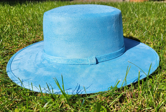 Boater Hat Handmade Hat Flat Brim Boho Hat, Suede Pink Hat