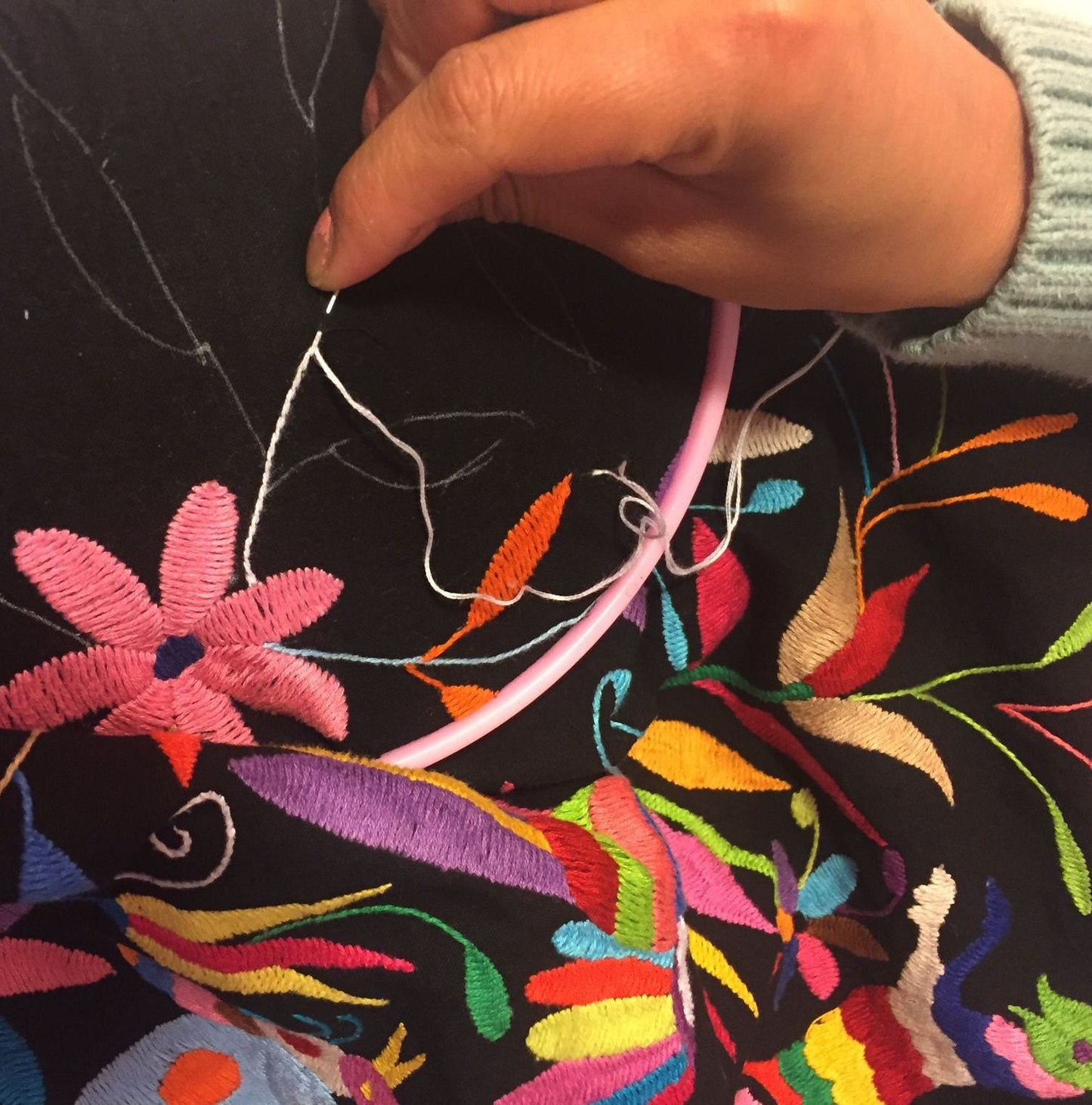 Mexican hand embroidered traditional pillowcase, Otomi pillowcase