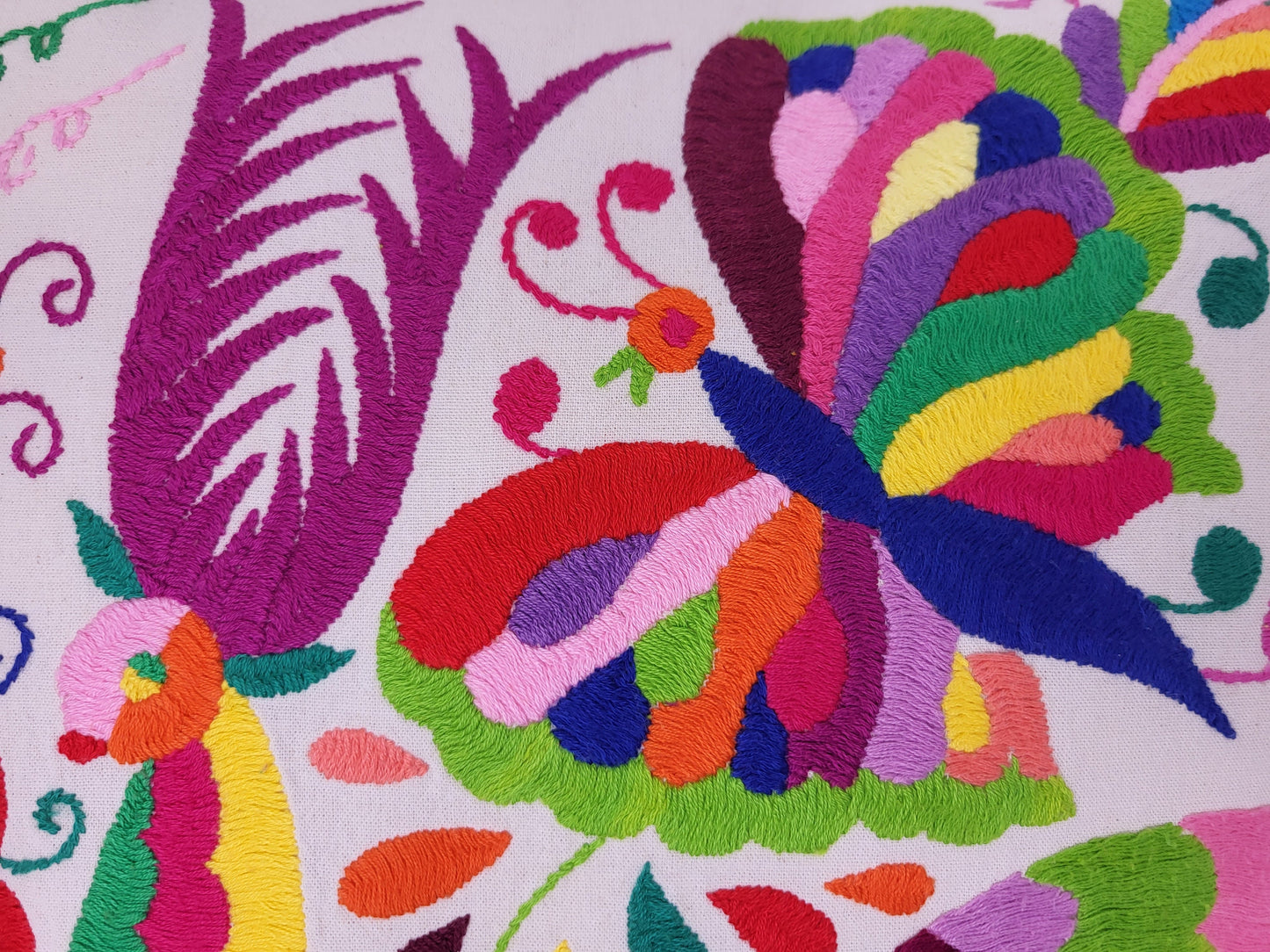 Mexican hand embroidered traditional pillowcase, Otomi pillowcase