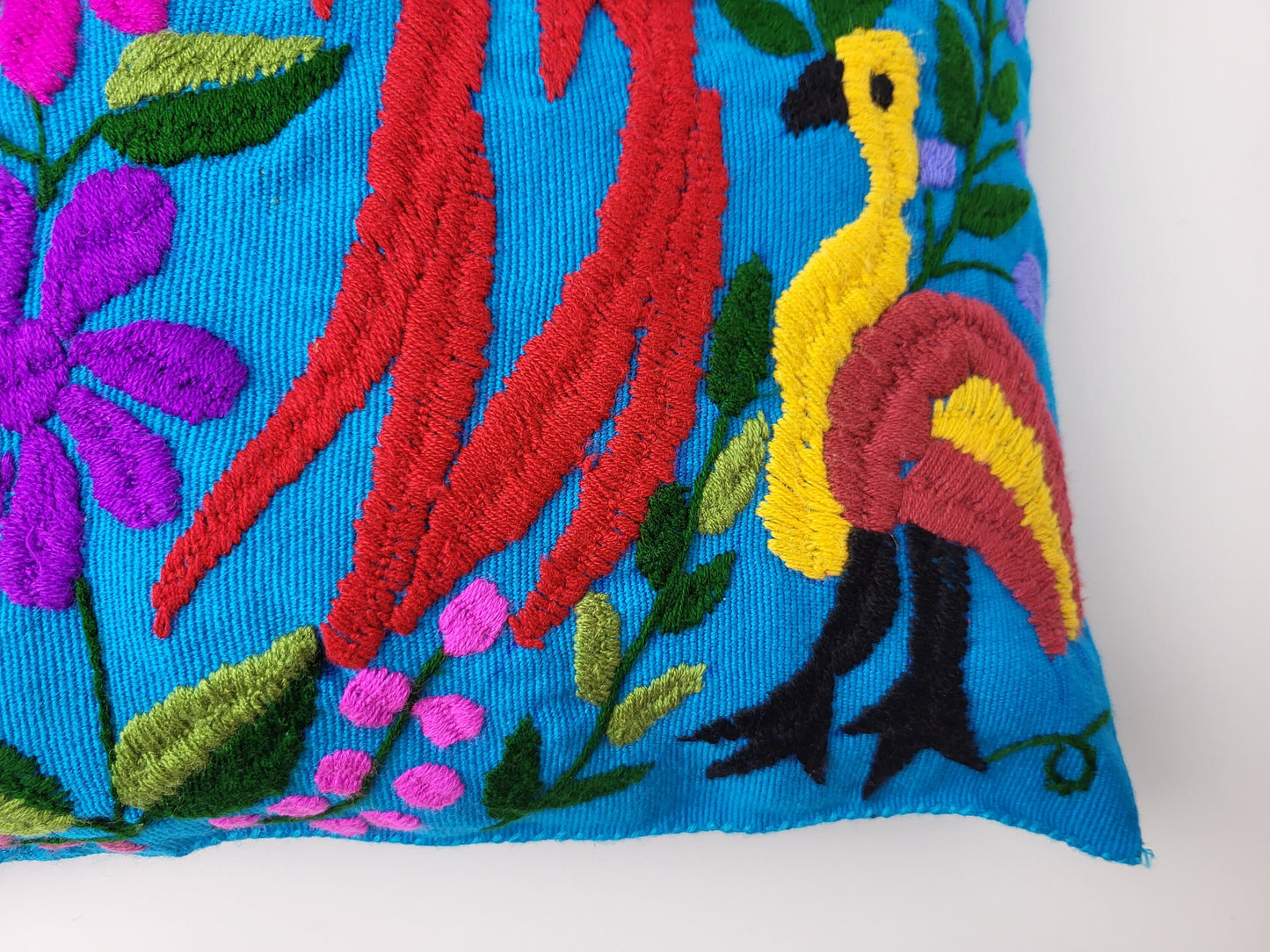 Housse de coussin fait main mexicaine, motif broderie animaux et plantes, housse de coussin bohème