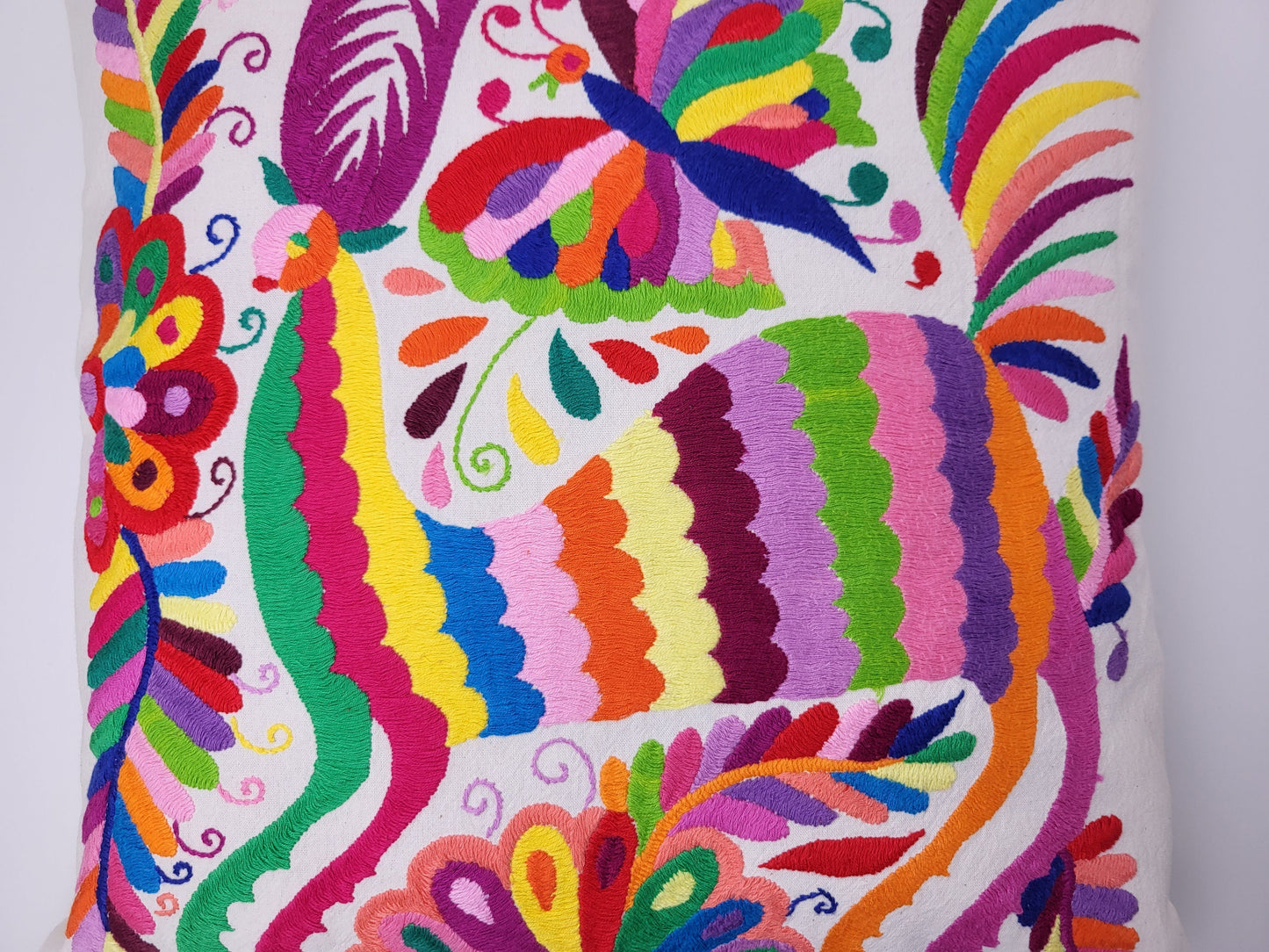 Mexican hand embroidered traditional pillowcase, Otomi pillowcase