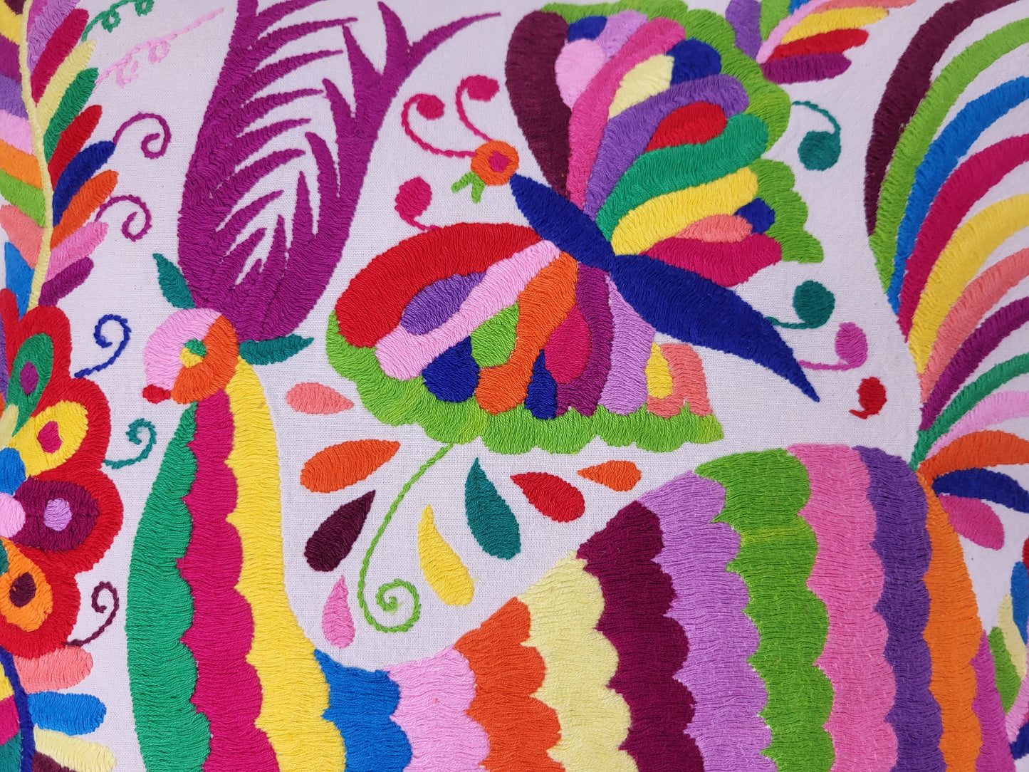 Mexican hand embroidered traditional pillowcase, Otomi pillowcase