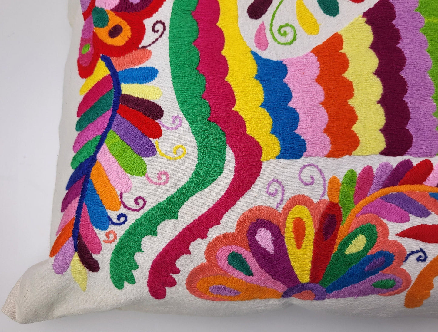 Mexican hand embroidered traditional pillowcase, Otomi pillowcase