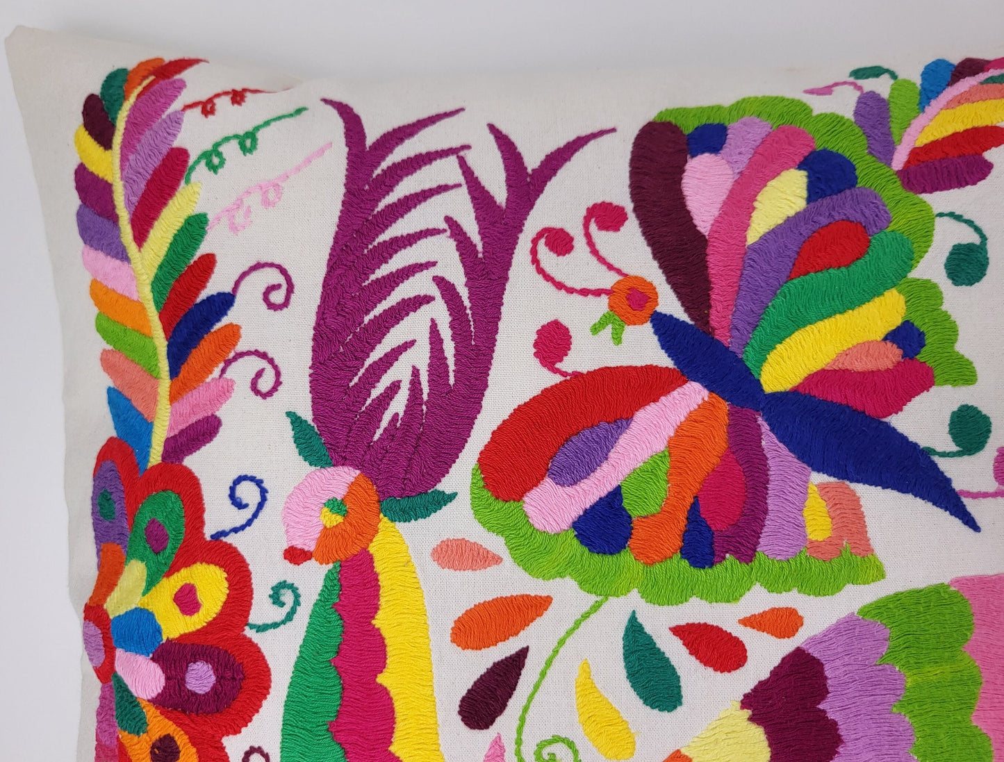 Mexican hand embroidered traditional pillowcase, Otomi pillowcase