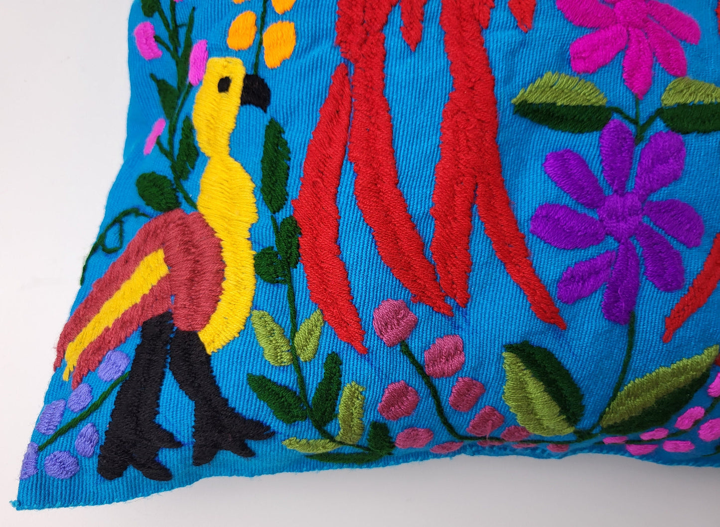 Housse de coussin fait main mexicaine, motif broderie animaux et plantes, housse de coussin bohème