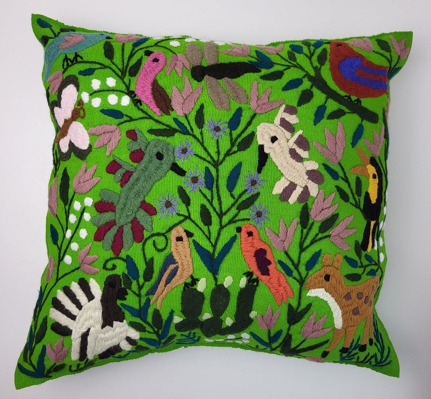 Housse de coussin brodée à la main mexicaine, housse de coussin motif animalier