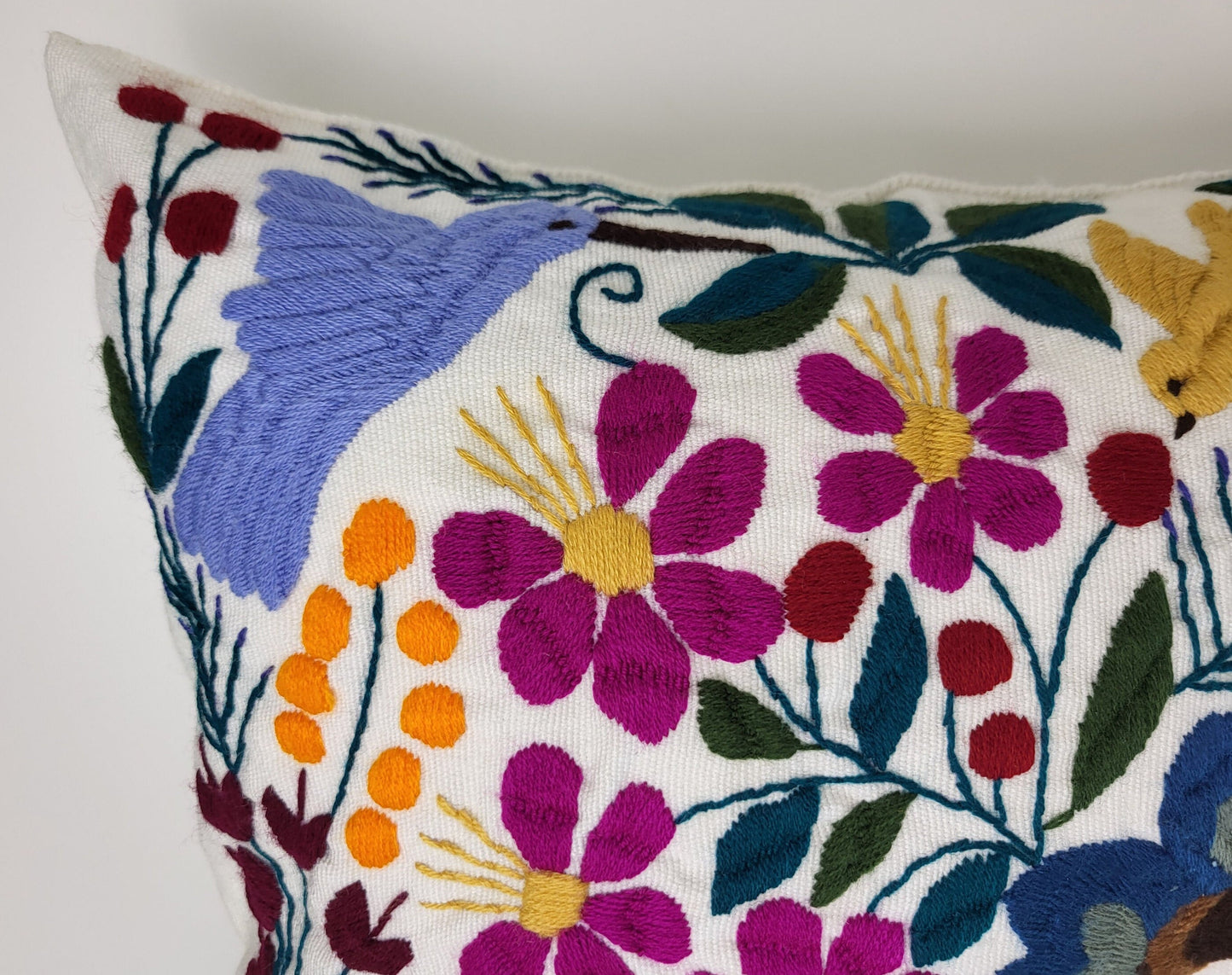Housse de coussin fait main mexicaine, motif broderie animaux et plantes, housse de coussin bohème
