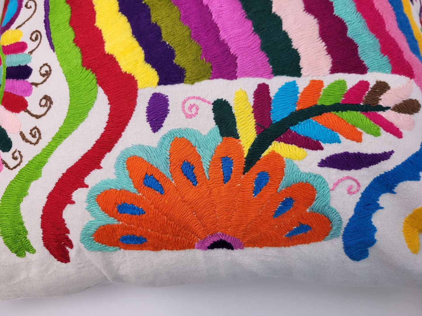 Mexican hand embroidered traditional pillowcase, Otomi pillowcase