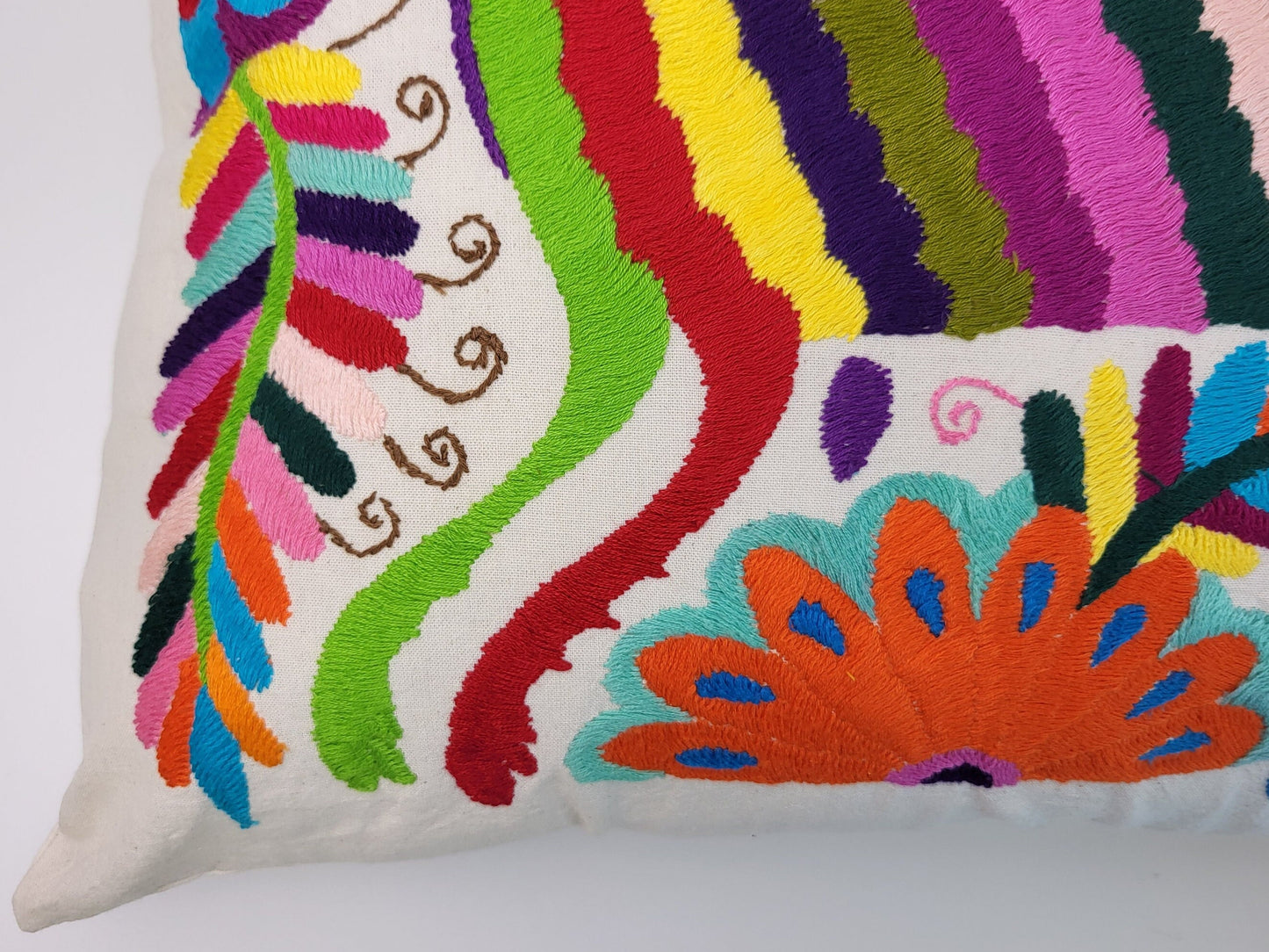 Mexican hand embroidered traditional pillowcase, Otomi pillowcase
