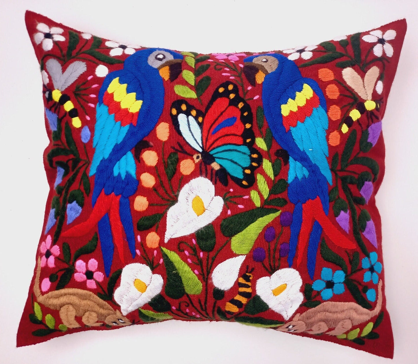 Magnifique housse de coussin à imprimé animalier mexicain – Fabriquée à la main au Chiapas