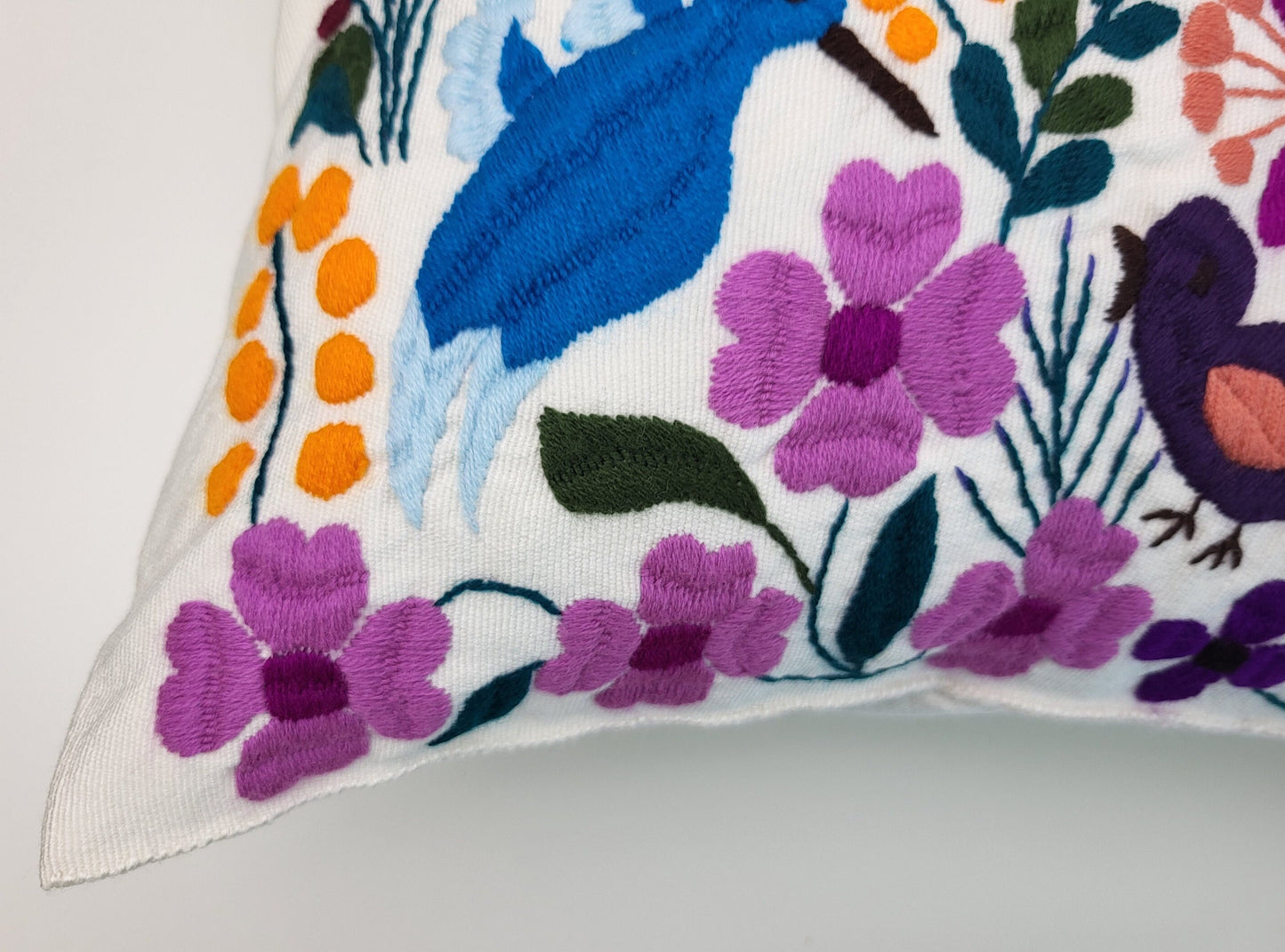 Housse de coussin fait main mexicaine, motif broderie animaux et plantes, housse de coussin bohème
