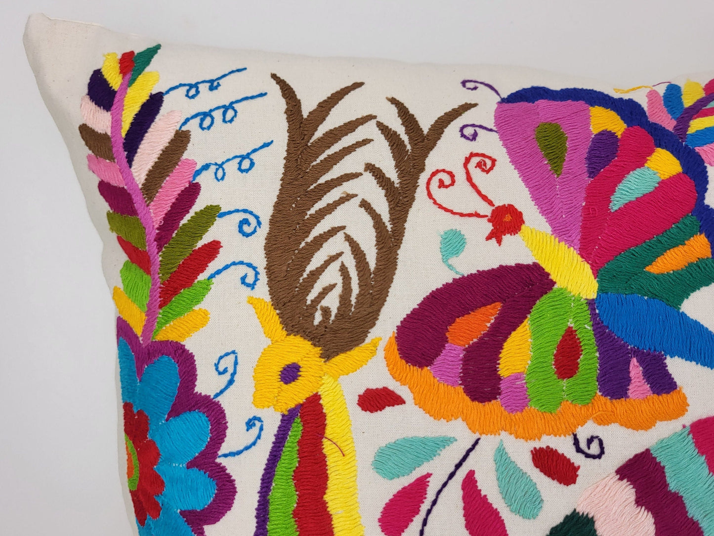 Mexican hand embroidered traditional pillowcase, Otomi pillowcase