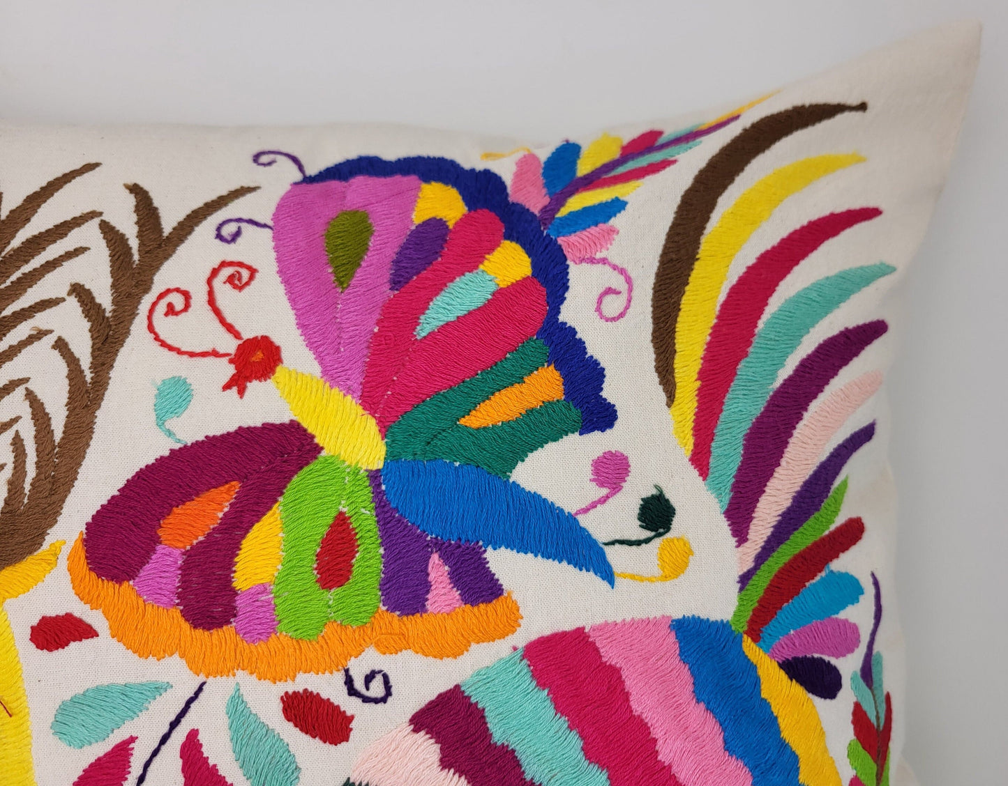 Mexican hand embroidered traditional pillowcase, Otomi pillowcase