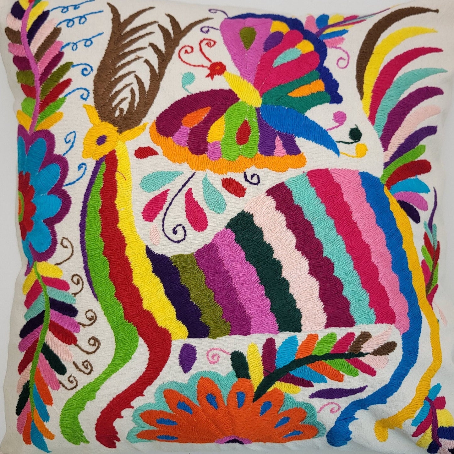Mexican hand embroidered traditional pillowcase, Otomi pillowcase