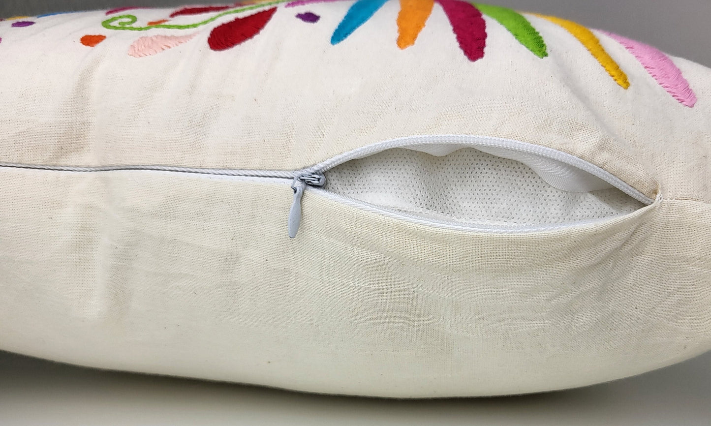 Mexican hand embroidered traditional pillowcase, Otomi pillowcase