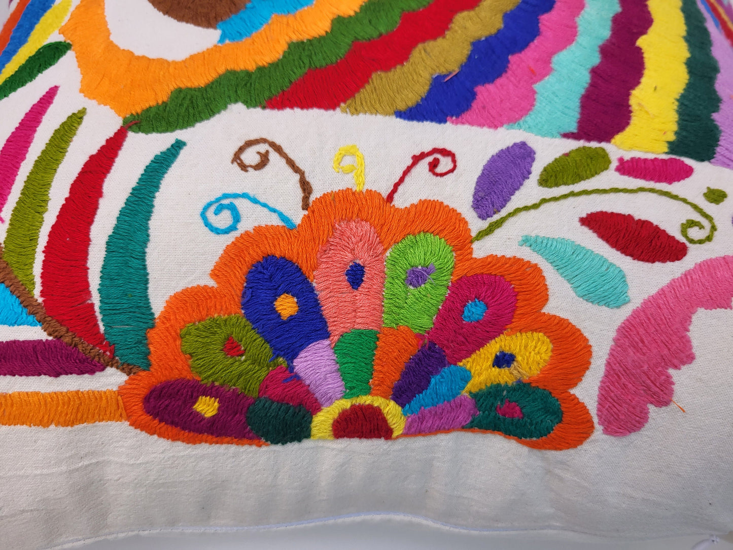 Mexican Otomi pillowcase, hand embroidered pillow