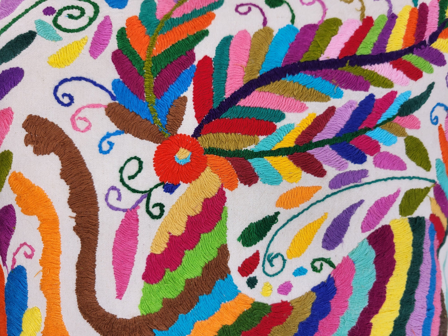 Mexican Otomi pillowcase, hand embroidered pillow