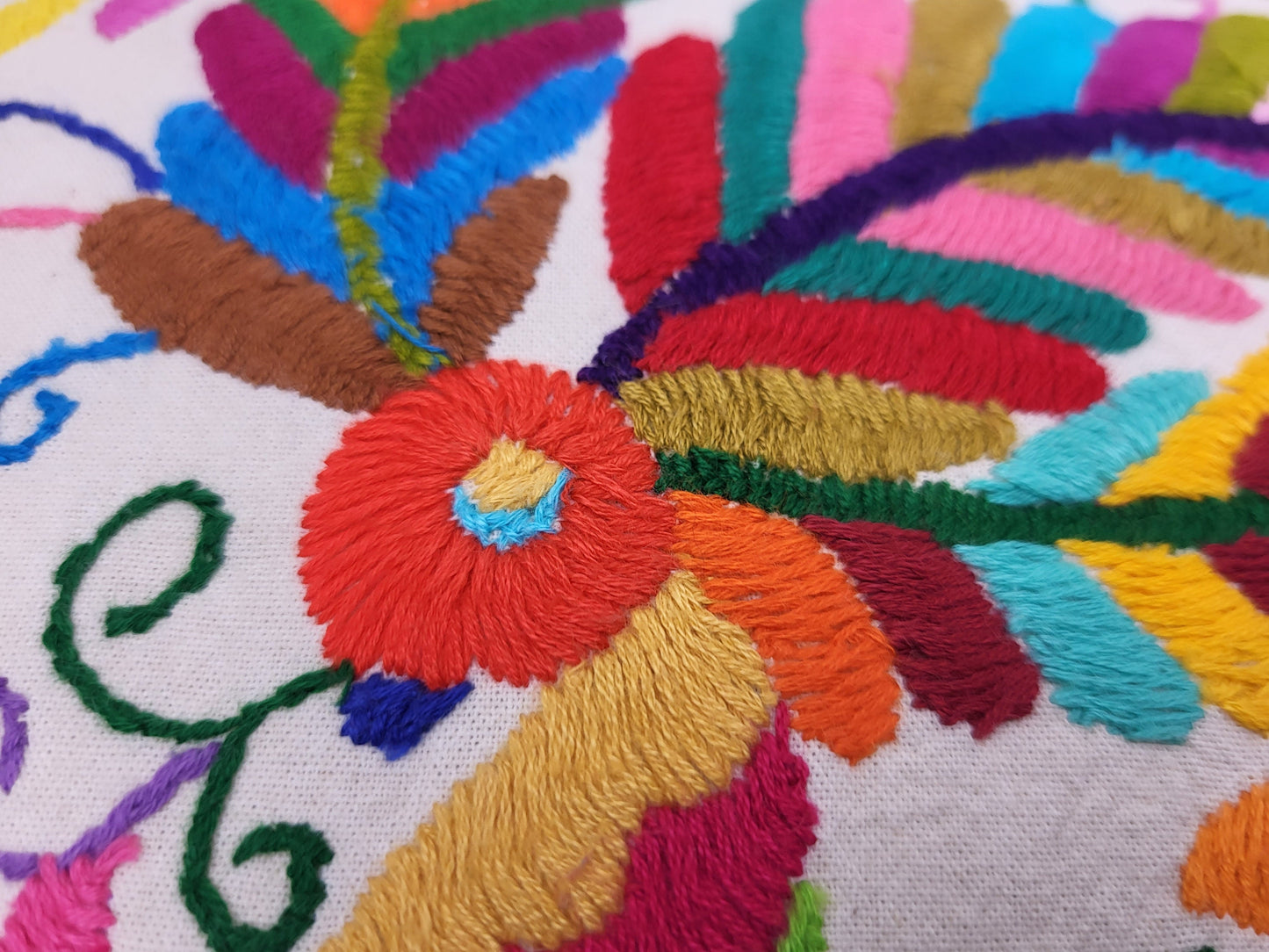 Mexican Otomi pillowcase, hand embroidered pillow