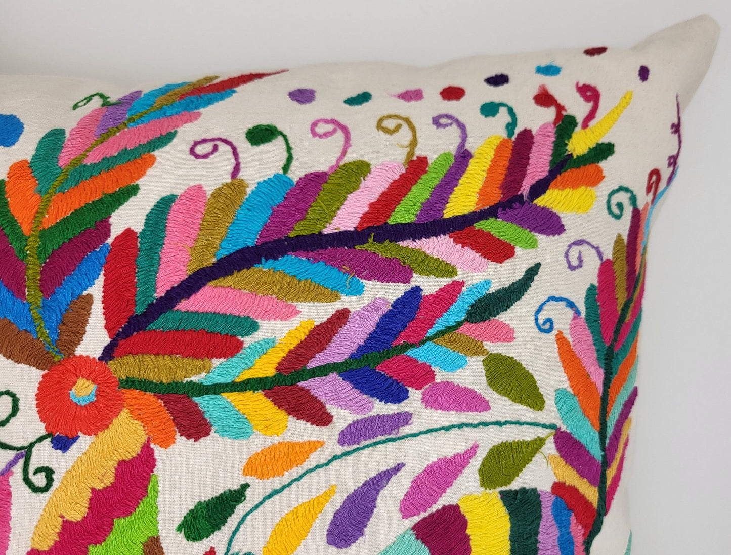 Mexican Otomi pillowcase, hand embroidered pillow