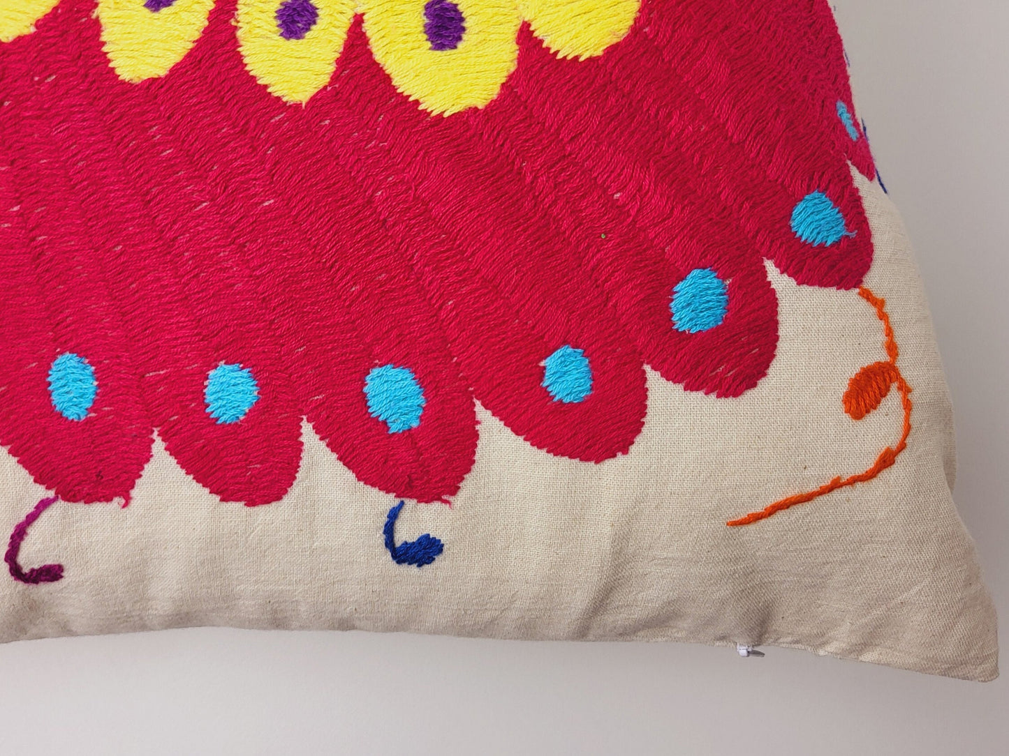 Mexican hand embroidered cushion cover from Tenango de Doria Hidalgo, Otomi cushion