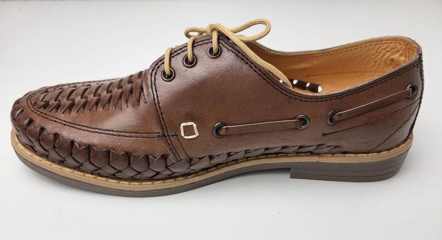 Sandales Huarache pour hommes, chaussures en cuir tissé à la main fabriquées au Mexique - Mocassins marron et naturels, chaussures à talons légères, Huaraches respirantes