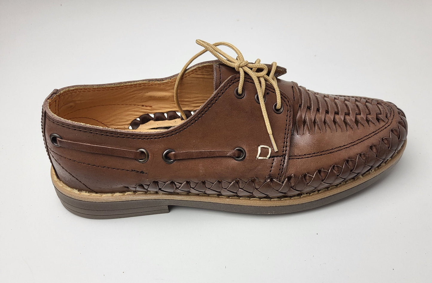 Sandales Huarache pour hommes, chaussures en cuir tissé à la main fabriquées au Mexique - Mocassins marron et naturels, chaussures à talons légères, Huaraches respirantes