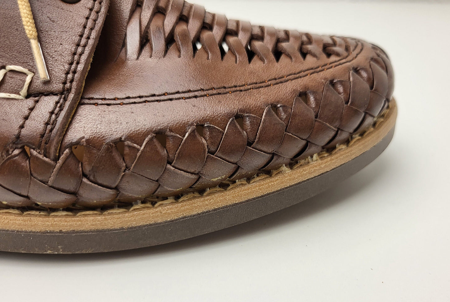 Sandales Huarache pour hommes, chaussures en cuir tissé à la main fabriquées au Mexique - Mocassins marron et naturels, chaussures à talons légères, Huaraches respirantes