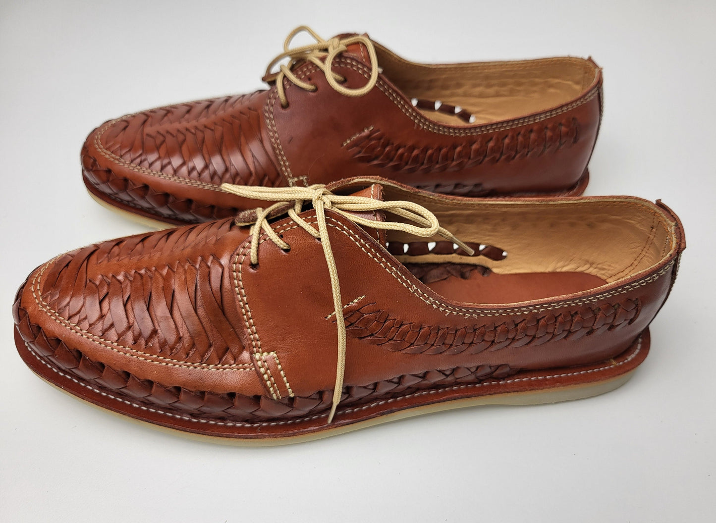 Sandales Huarache pour hommes, chaussures en cuir tissé à la main fabriquées au Mexique - Mocassins marron et naturels, chaussures à talons légères, Huaraches respirantes