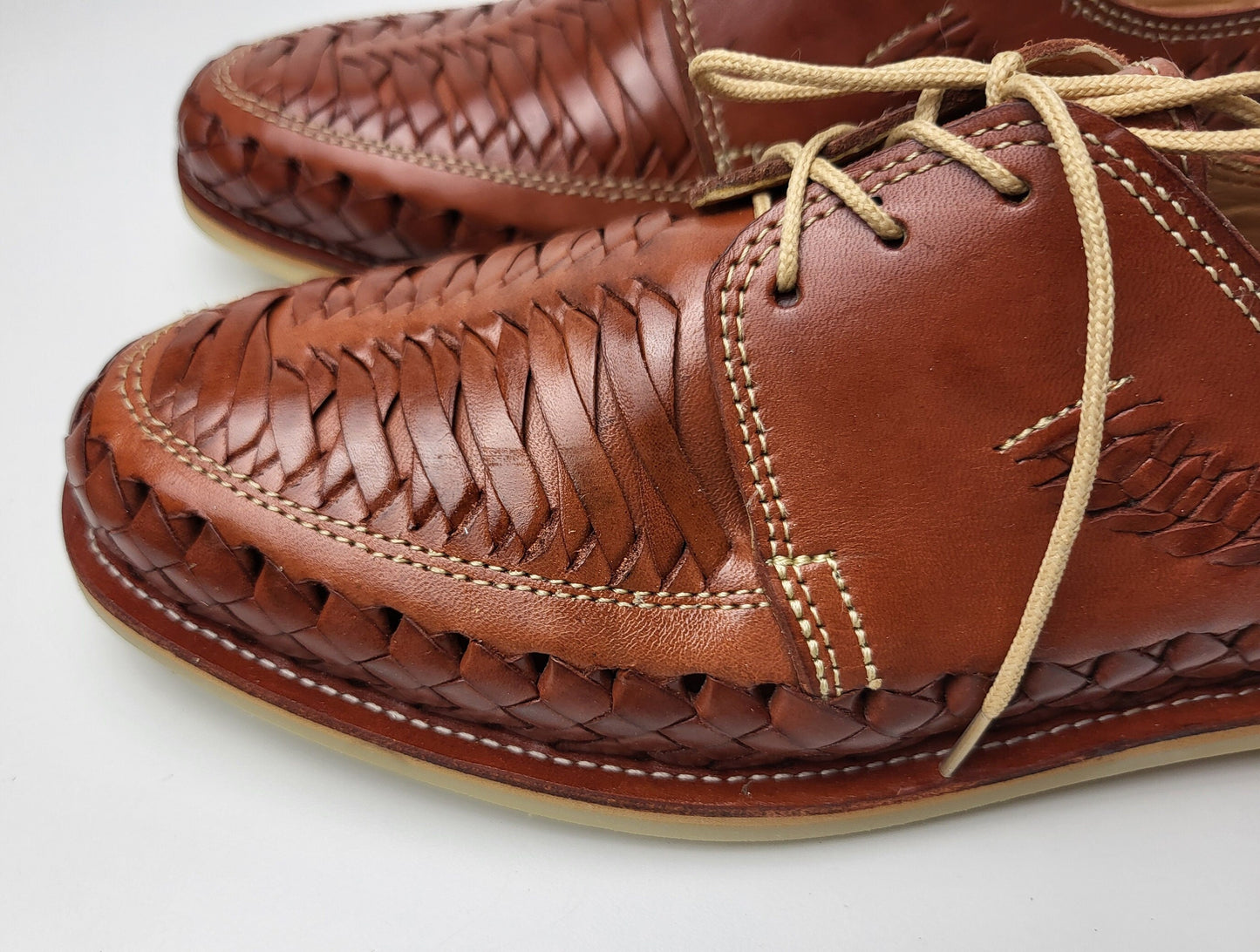 Sandales Huarache pour hommes, chaussures en cuir tissé à la main fabriquées au Mexique - Mocassins marron et naturels, chaussures à talons légères, Huaraches respirantes