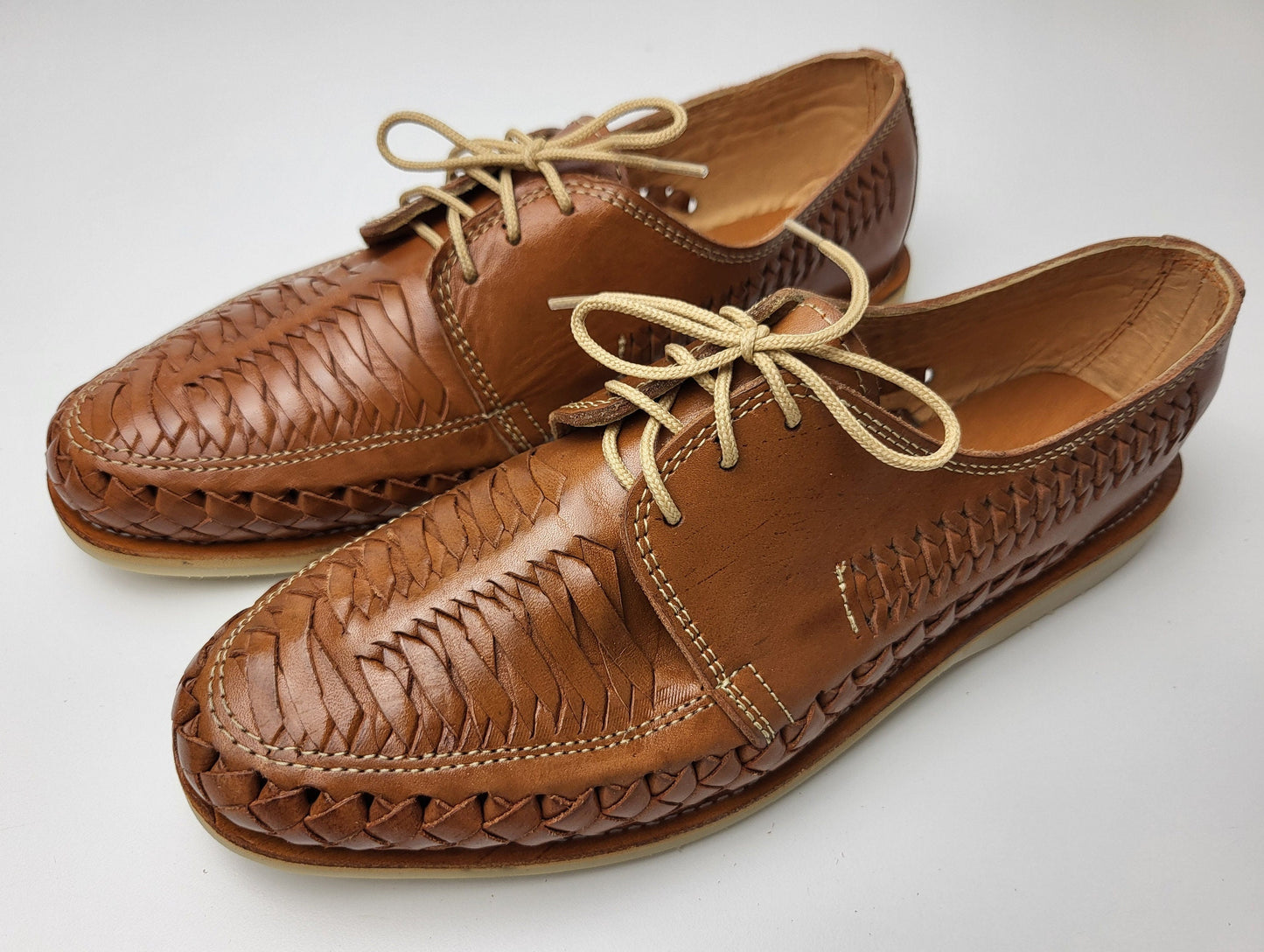 Sandales Huarache pour hommes, chaussures en cuir faites à la main au Mexique - Mocassins marron et naturels, chaussures à talons légères, Huaraches respirantes