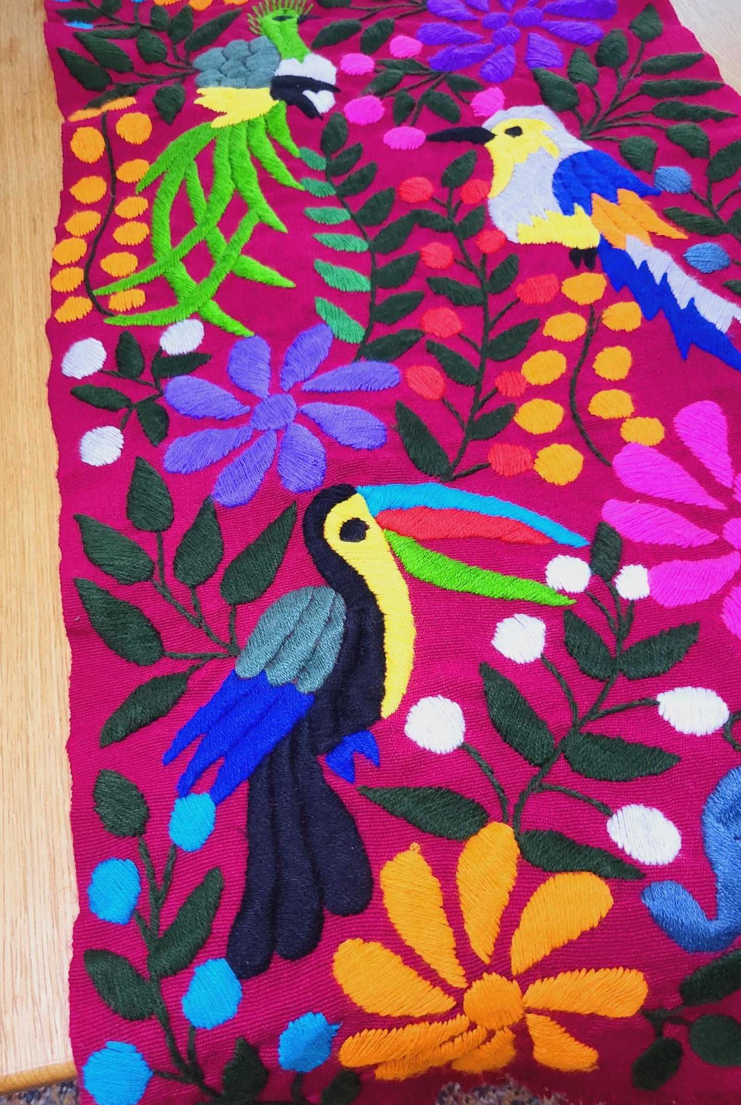 Coureur de table mexicain tissé à la main et brodé, coureur de table à motif animalier, tenture murale