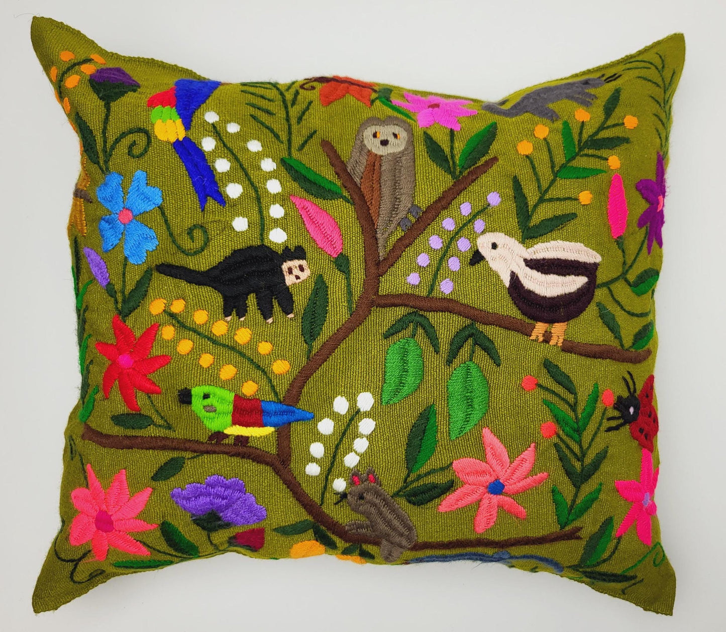 Magnifique housse de coussin à imprimé animalier mexicain – Fabriquée à la main au Chiapas