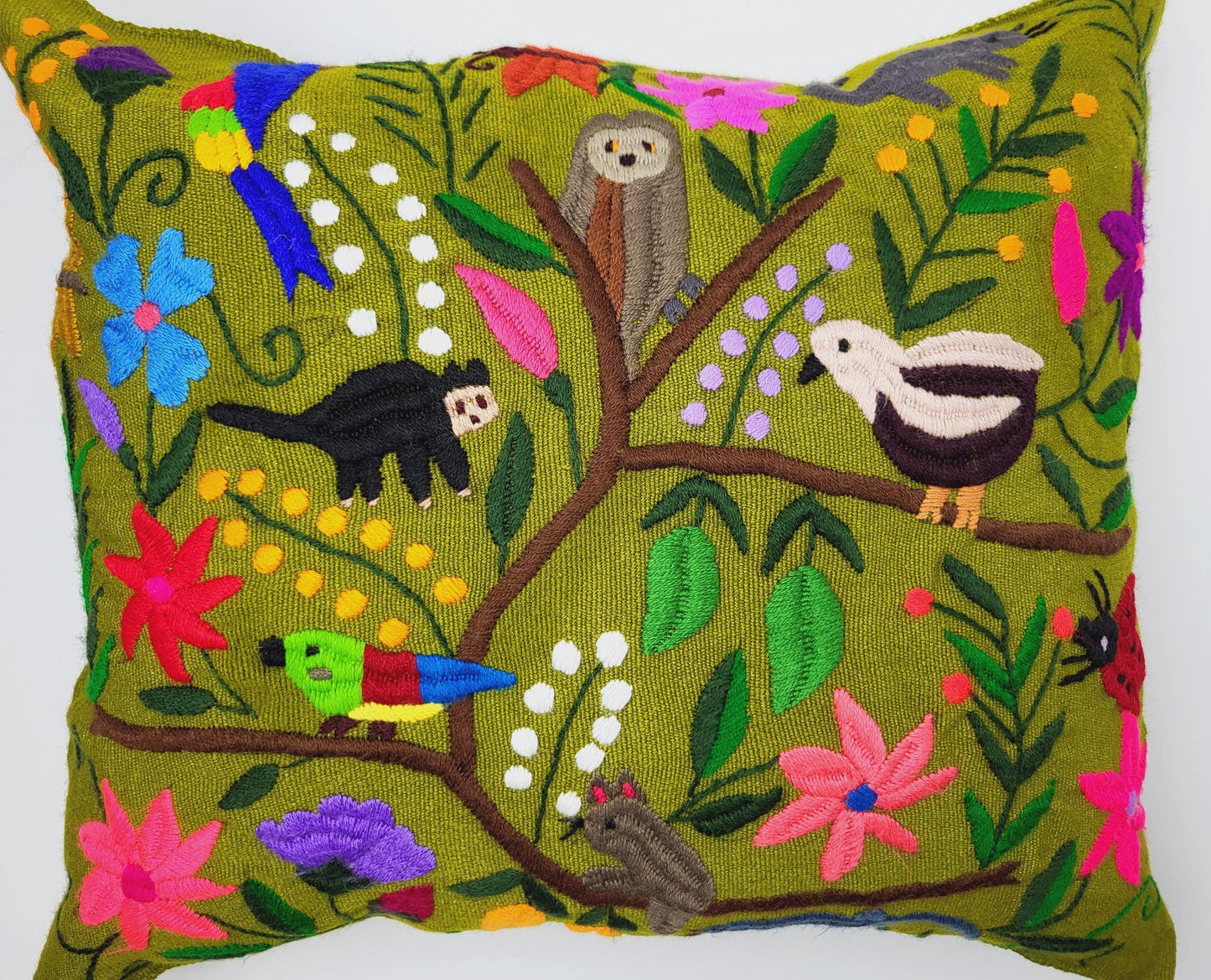 Magnifique housse de coussin à imprimé animalier mexicain – Fabriquée à la main au Chiapas