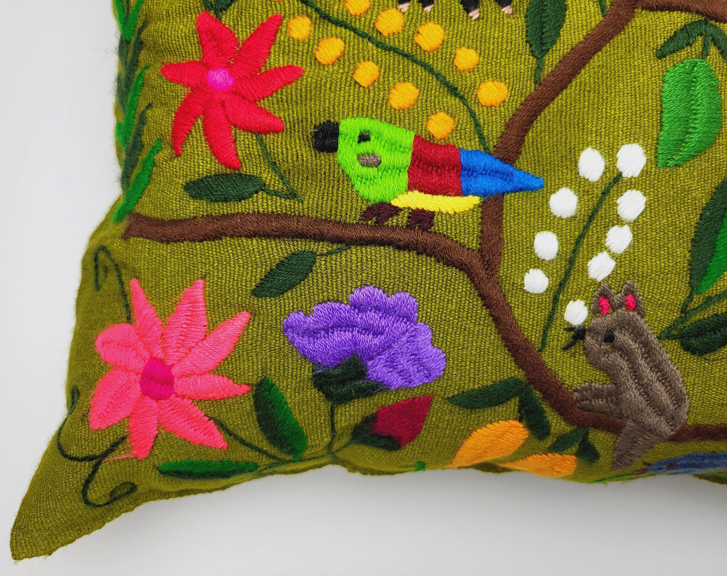 Magnifique housse de coussin à imprimé animalier mexicain – Fabriquée à la main au Chiapas