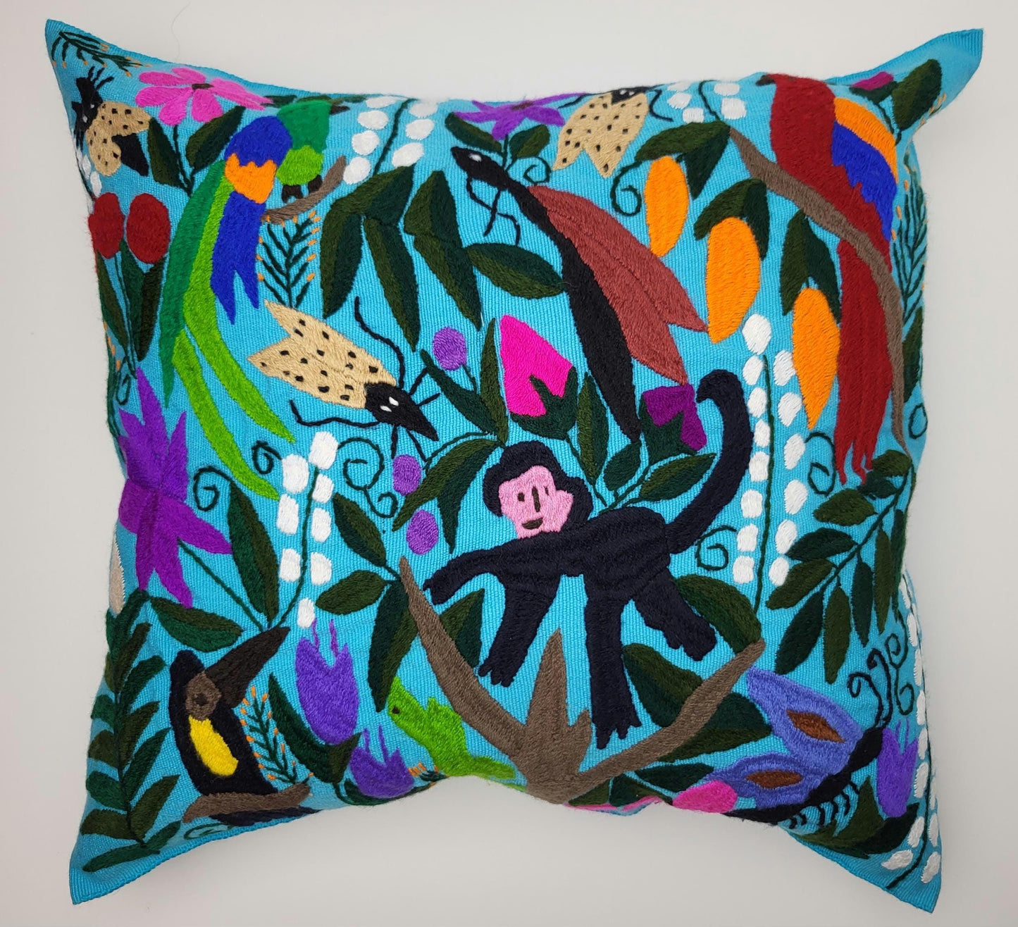 Magnifique housse de coussin à imprimé animalier mexicain – Fabriquée à la main au Chiapas