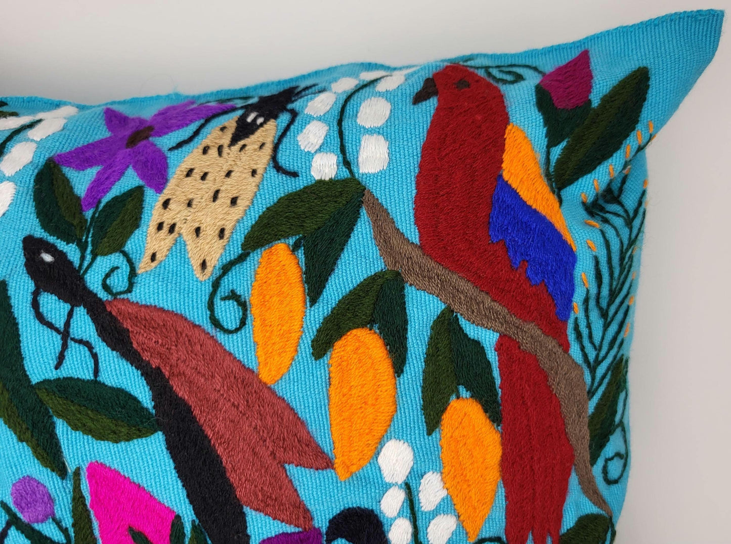 Magnifique housse de coussin à imprimé animalier mexicain – Fabriquée à la main au Chiapas