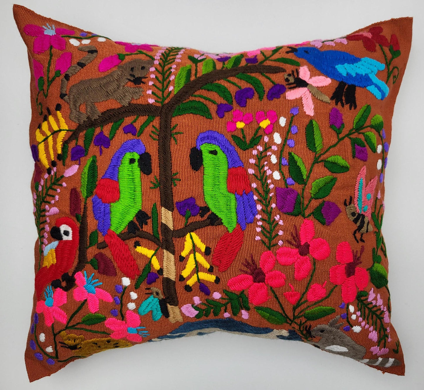 Housse de coussin traditionnelle mexicaine brodée à la main, coussin à imprimé animal, décoration mexicaine colorée
