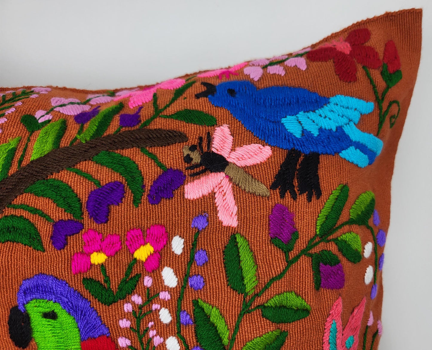 Housse de coussin traditionnelle mexicaine brodée à la main, coussin à imprimé animal, décoration mexicaine colorée