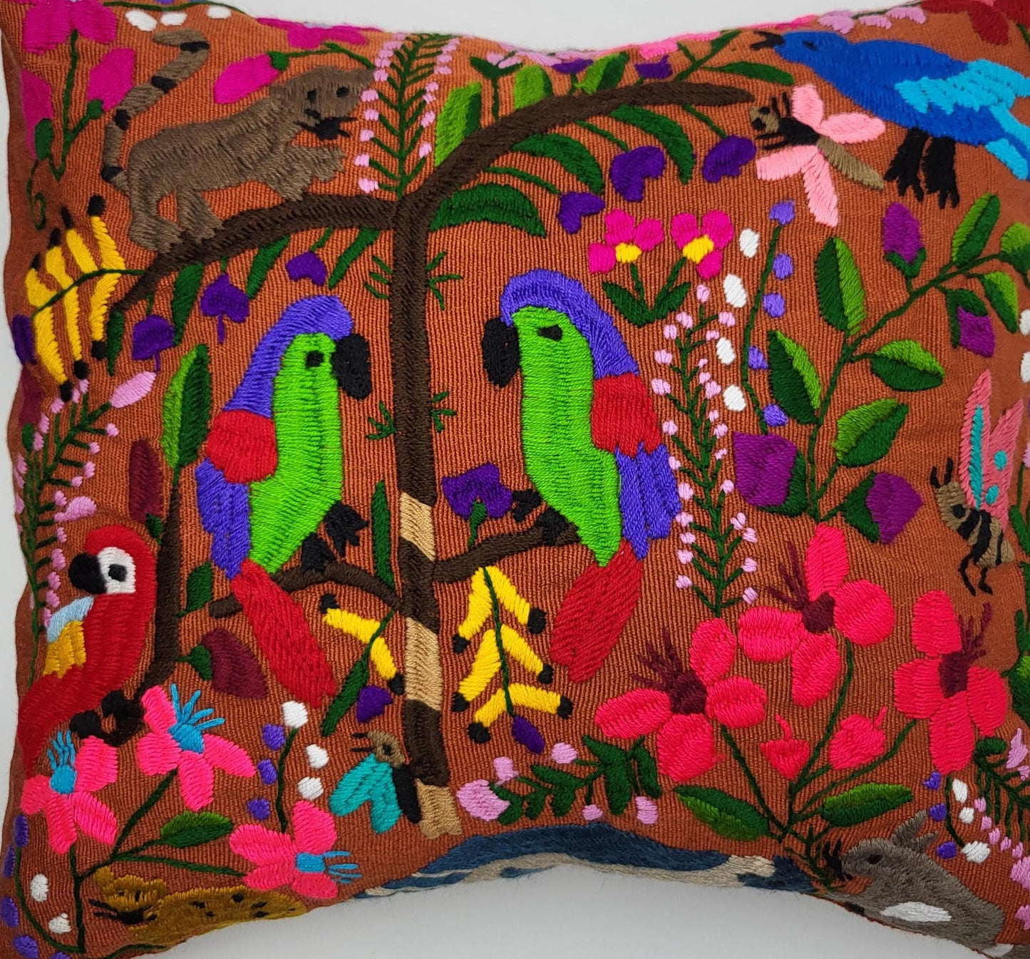 Housse de coussin traditionnelle mexicaine brodée à la main, coussin à imprimé animal, décoration mexicaine colorée