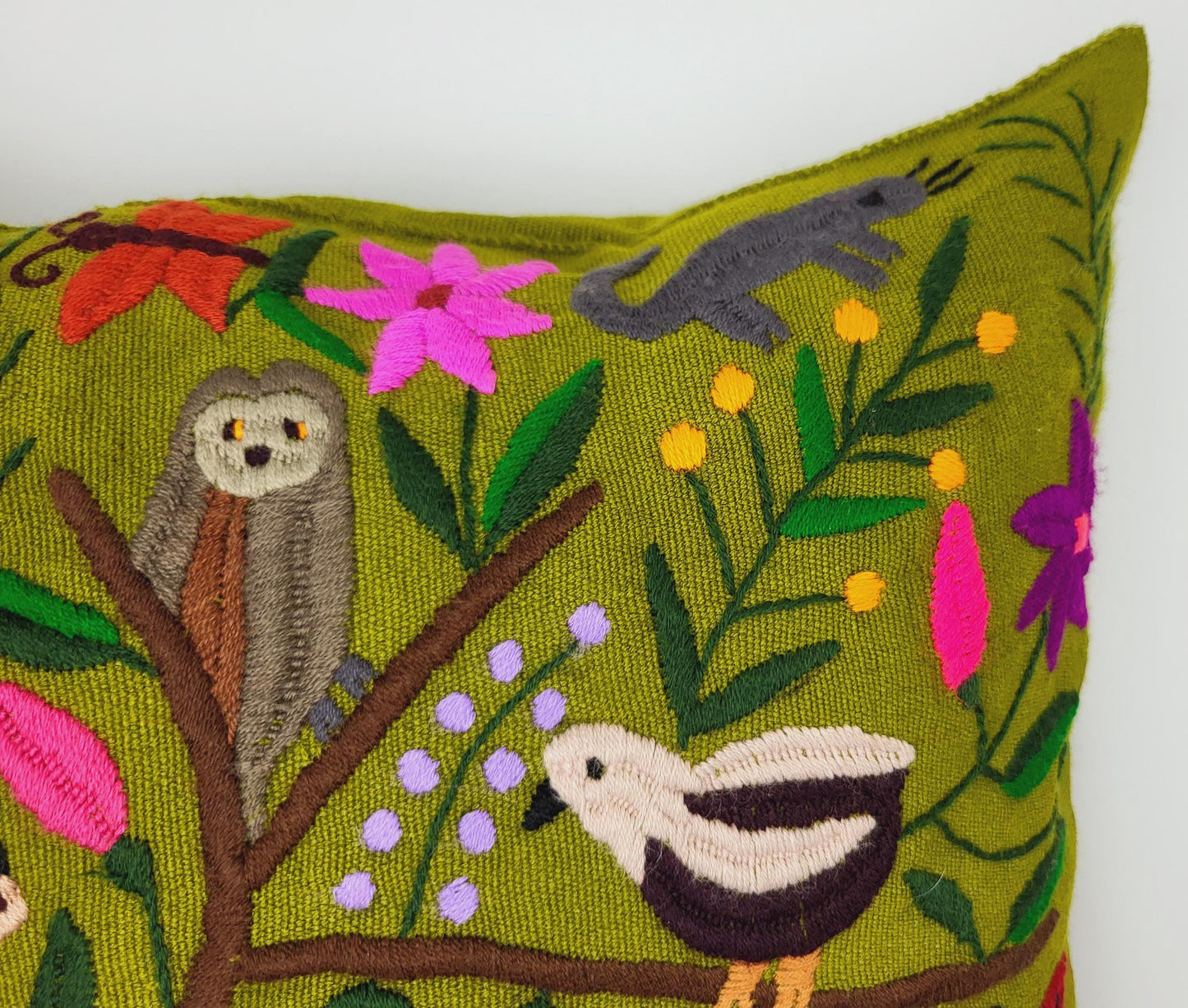 Magnifique housse de coussin à imprimé animalier mexicain – Fabriquée à la main au Chiapas