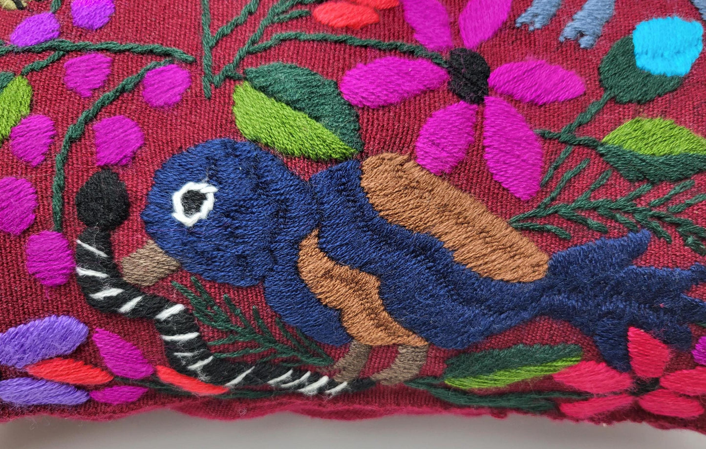 Housse de coussin fait main mexicaine, motif broderie animaux et plantes, housse de coussin bohème