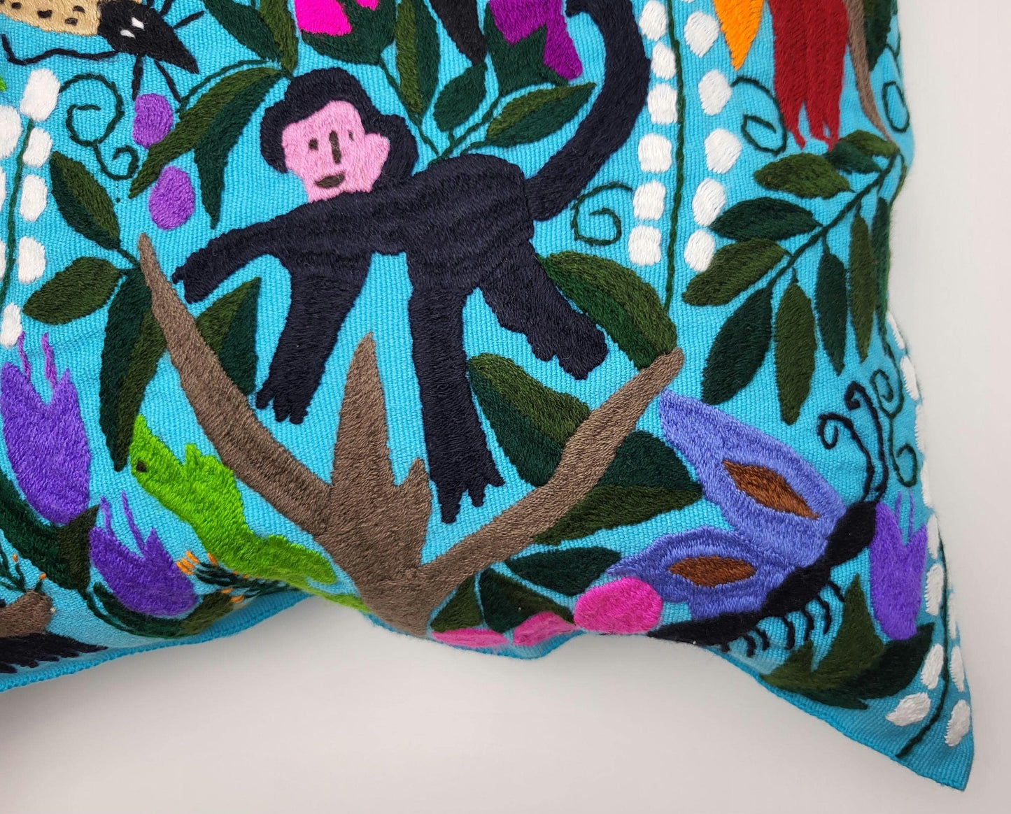 Magnifique housse de coussin à imprimé animalier mexicain – Fabriquée à la main au Chiapas